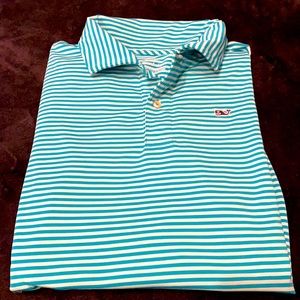 Vineyard vines polo shirt teal and mint green stripe